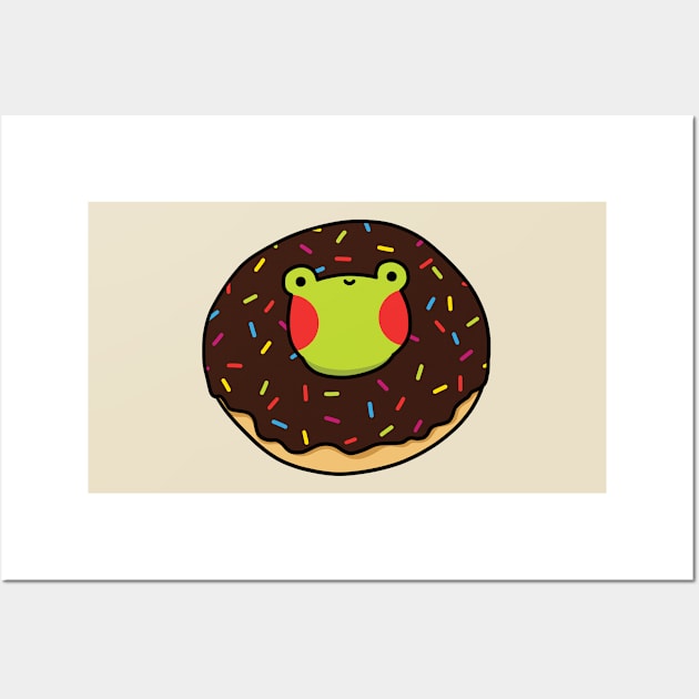 Frog in a chocolate glazed donut Wall Art by Nikamii